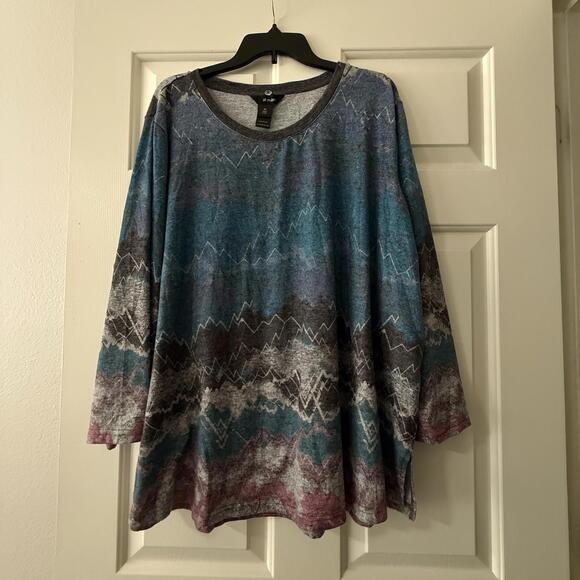 Ali Miles Wearable Art Blue Gray Pink Cozy Knit Shirt Top Sz 3X Women’s - Picture 12 of 12